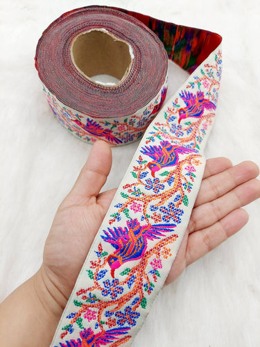 Jacquard Saree Border, Birds Woven Thread Work Trim, Jacquard Trimming Decorative Trim